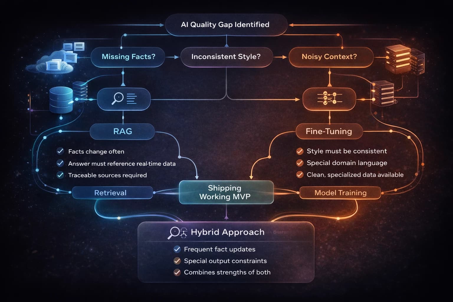 Decision diagram comparing retrieval and model training paths