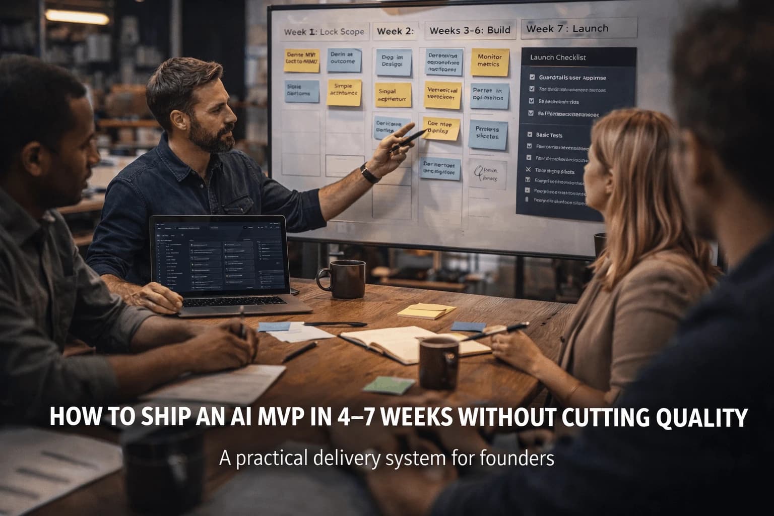 Product planning board with sprint milestones and launch checklist